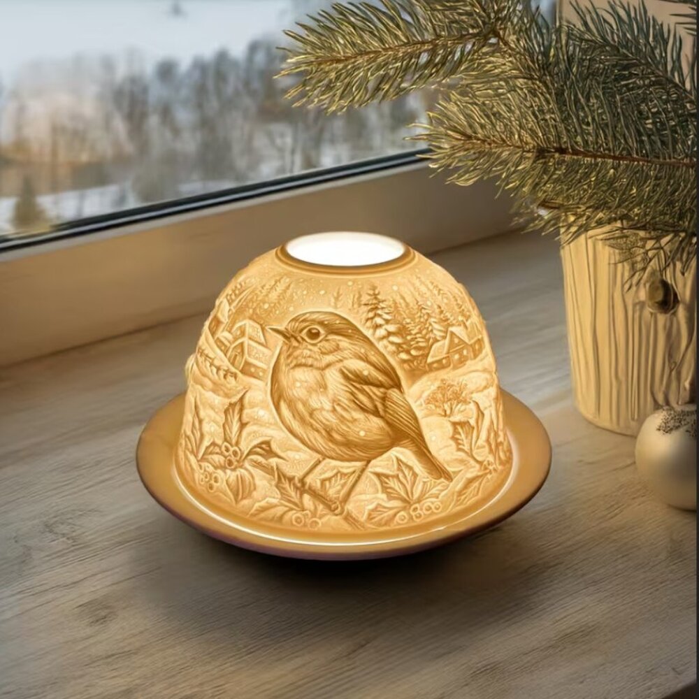 Winter Robin Bird Fairy Lamp Lithophane - Picture 4 of 6